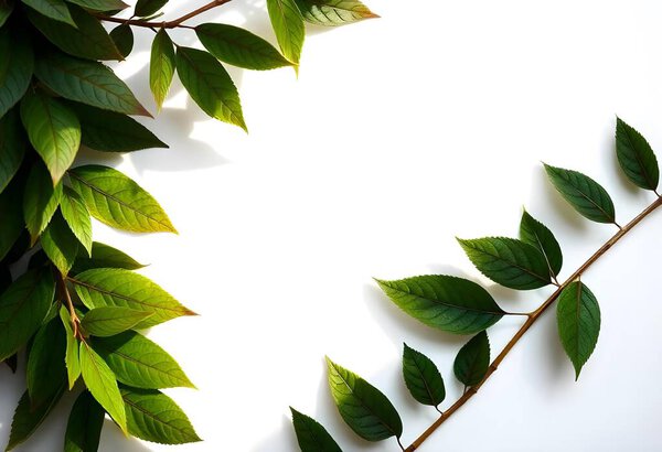 green leaves on white background
