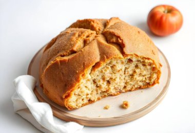 Ahşap bir masada ev yapımı elmalı turta, yakın plan.