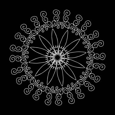 Bir kar tanesinin Beyaz Vektör çizgisi çizimi siyah zemin üzerindedir