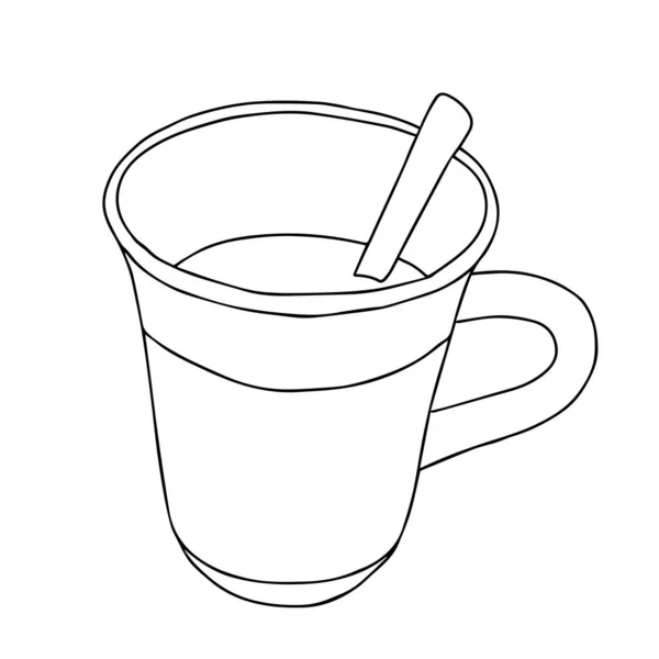 Чорна Рука Малює Ілюстрацію Чашки Ложкою Гарячим Чаєм Або Кавою — стоковий вектор