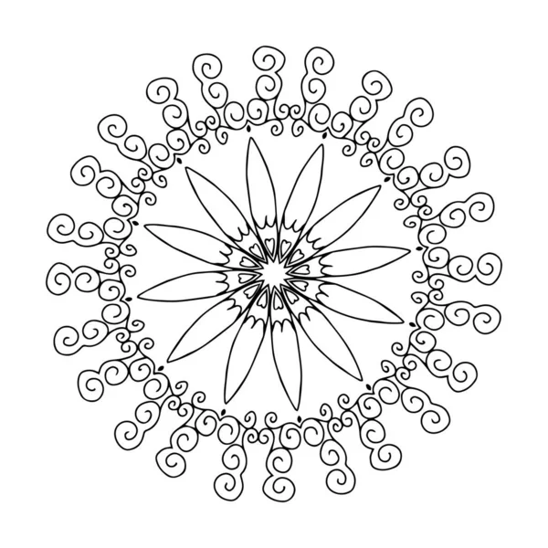 Black Vector Outline Illustration Snowflake White Background — Stock Vector
