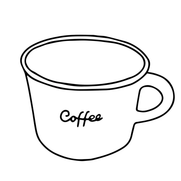 Черно Белый Ручной Рисунок Очертания Векторной Иллюстрации Чашки Горячего Кофе — стоковый вектор