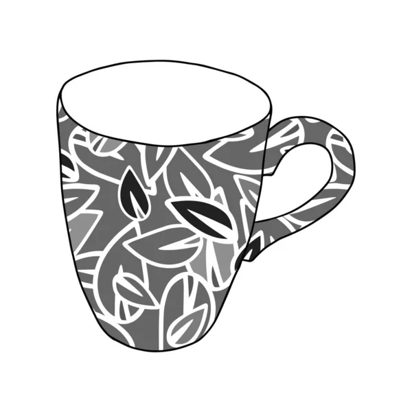 Vektor Illusztráció Egy Csésze Forró Tea Vagy Kávé Szürke Levelek — Stock Vector