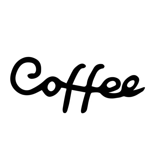 Eine Schwarz Weiß Handzeichnung Umriss Vektor Illustration Des Schriftzugs Kaffee — Stockvektor