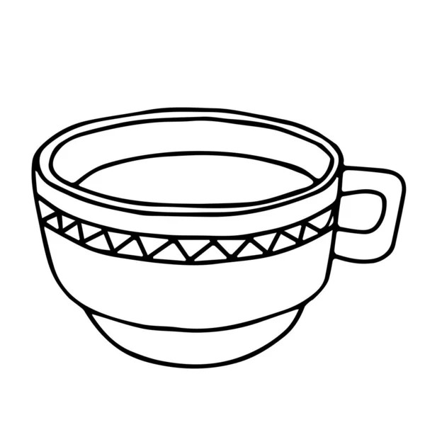 Fekete Fehér Kézrajz Vázlat Vektor Illusztráció Egy Csésze Forró Tea — Stock Vector