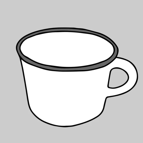 Черно Белая Векторная Иллюстрация Контура Чашки Горячего Чая Кофе Сером — стоковый вектор