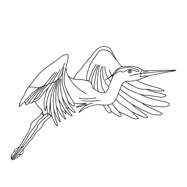 Vector Negro Dibujado Mano Ilustración Pájaro Garza Gris Está Volando — Archivo Imágenes Vectoriales
