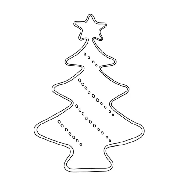 白い背景に切り取られたクリスマスモミの木の黒いアウトラインの手描きベクトルイラスト — ストックベクタ