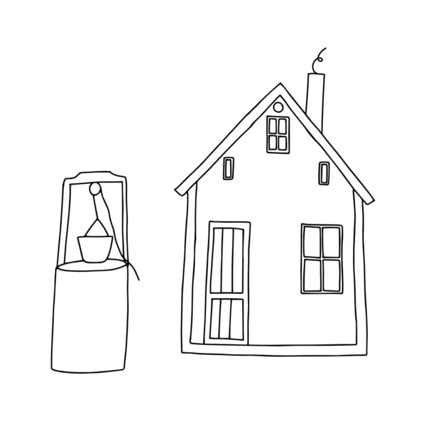 Иллюстрация Дома Хорошо Изолированного Белом Фоне Раскраски Книги — стоковый вектор
