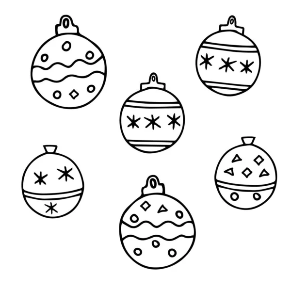 Beautiful Hand Drawn Black Vector Illustration Set Toy Christmas Ball — Stock Vector