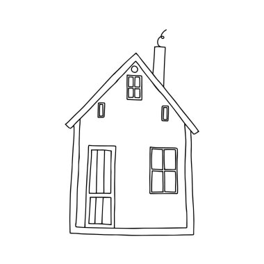 Boyama kitabı için beyaz bir arkaplanda izole edilmiş bir evin tasviri