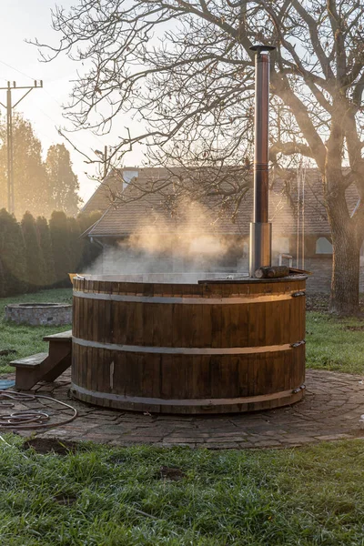 Wooden Sauna Hot Water Steam Autumn — Stock Photo, Image
