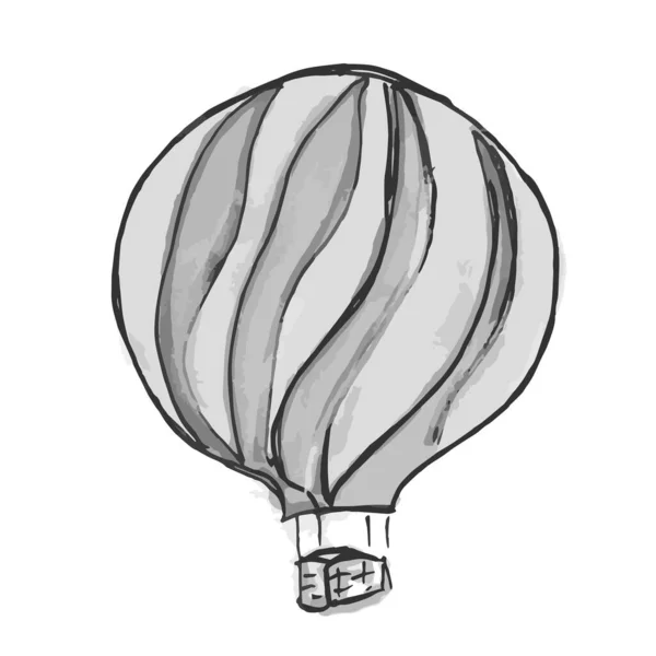 Krásná Ručně Kreslená Vektorová Ilustrace Šedého Balónu Košem Izolovaným Bílém — Stockový vektor