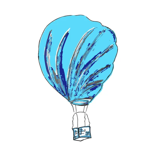 Hermoso Vector Dibujado Mano Ilustración Globo Azul Con Una Cesta — Vector de stock