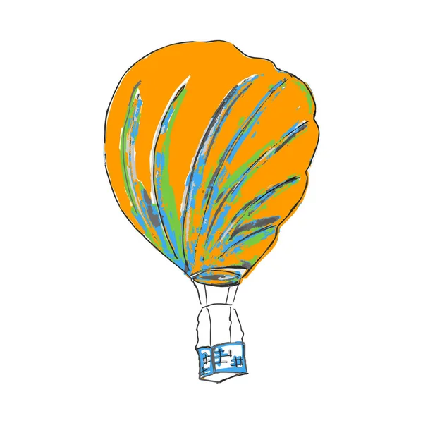 Vacker Handritad Vektor Illustration Orange Ballong Med Korg Isolerad Vit — Stock vektor