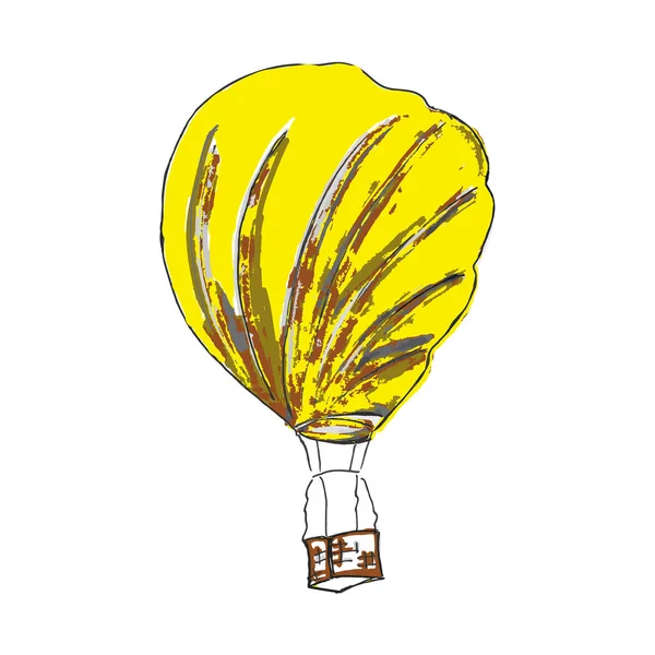 Beautiful Hand Drawn Vector Illustration Yellow Balloon Basket Isolated White — Stock Vector