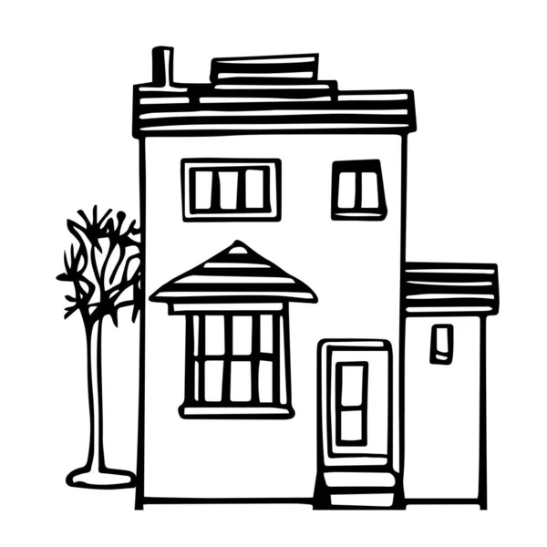 Illustrazione Una Casa Con Albero Isolato Uno Sfondo Bianco Libro — Vettoriale Stock