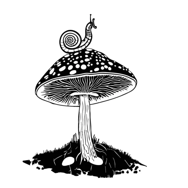 Черная Векторная Иллюстрация One Mushroom Fly Белом Фоне — стоковый вектор