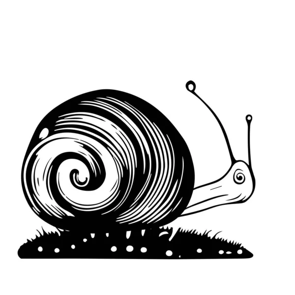 白色背景上一只蜗牛的手工绘制的黑色矢量图解 — 图库矢量图片