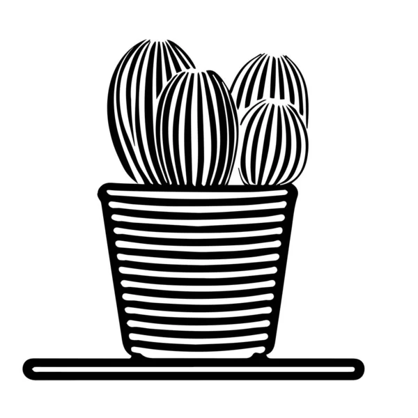 Ablack Outline Hand Drawing Vector Illustration Decorative Cactus Hedgehog Plant — Stock Vector