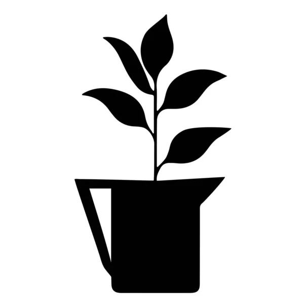 Черный Контур Ручной Рисунок Векторной Иллюстрации Декоративного Фикуса Растения Чайнике — стоковый вектор