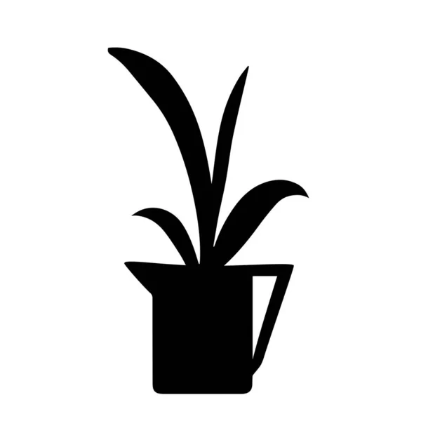Black Outline Hand Drawing Vector Illustration Decorative Plant Sansevieria Kettle — Stock Vector