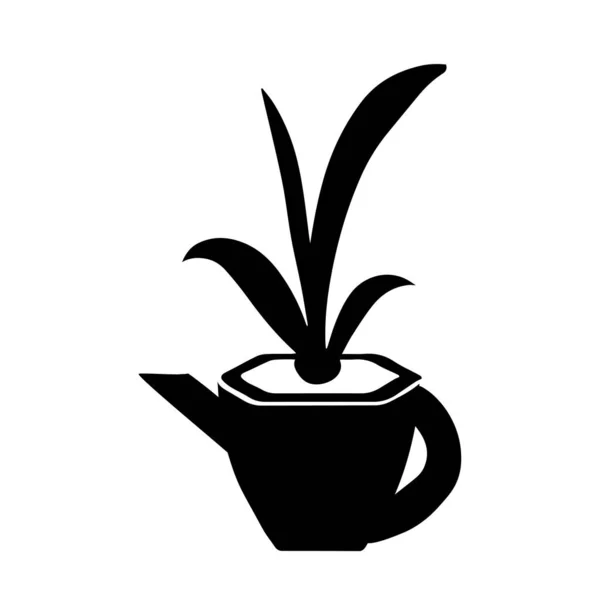Černý Obrys Ručně Kreslení Vektor Ilustrace Dekorativní Rostliny Sansevieria Konvici — Stockový vektor
