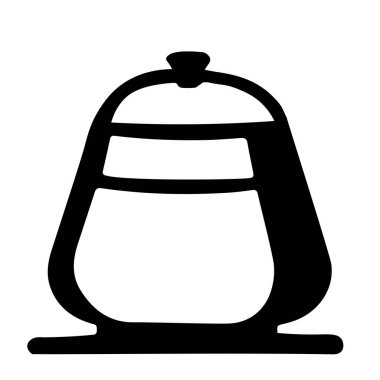 Siyah bir el, beyaz arka planda izole edilmiş şeker kasesinin çizimini yapıyor.