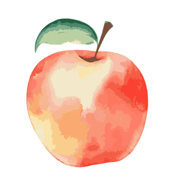 Una Ilustración Vectorial Una Manzana Rosa Con Hoja Verde Aislada — Vector de stock