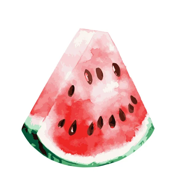 Vektor Akvarell Illustration Röd Och Grön Skiva Färsk Vattenmelon Med — Stock vektor