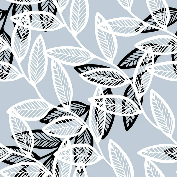 Illustration Vectorielle Feuilles Gribouillis Noir Blanc Isolées Sur Fond Gris — Image vectorielle