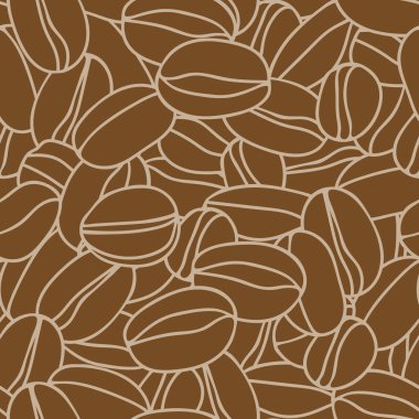 Kahverengi el çizimi kahve çekirdekleri grubunun vektör çizimi. Kusursuz desen