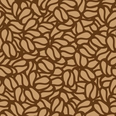 Kahverengi el çizimi kahve çekirdekleri grubunun vektör çizimi. Kusursuz desen