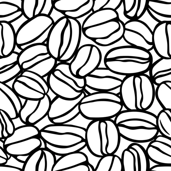 白い背景に隔離されたコーヒー豆のグループの黒い手描きのベクトルイラスト シームレスなパターン — ストックベクタ