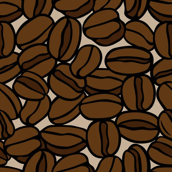 Illustrazione Vettoriale Disegnata Mano Marrone Gruppo Chicchi Caffè Modello Senza — Vettoriale Stock