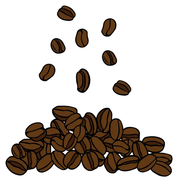 Ένα Καφέ Χέρι Που Διανυσματική Απεικόνιση Της Ομάδας Κόκκων Καφέ — Διανυσματικό Αρχείο