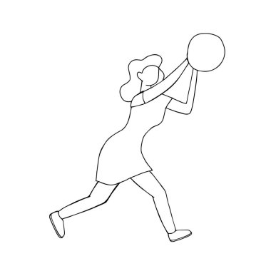 Beyaz arka planda topu olan bir kızın el çizimi güzel bir tasviri.