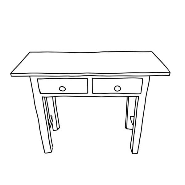 Ein Schwarzer Vektorumriss Illustriert Einen Tisch Mit Zwei Schubladen Auf — Stockvektor