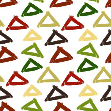 Renkli üçgen palet elle çizilmiş fırça darbesinin, beyaz arkaplanda izole edilmiş, pürüzsüz bir deseni.