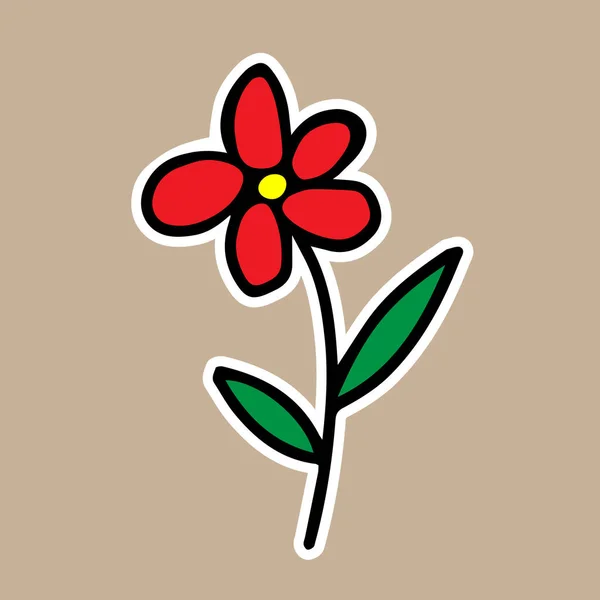 Autocollant Vectoriel Une Fleur Rouge Isolée Sur Fond Beige — Image vectorielle