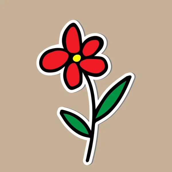 Векторна Наклейка Однієї Червоної Квітки Ізольовано Бежевому Фоні — стоковий вектор