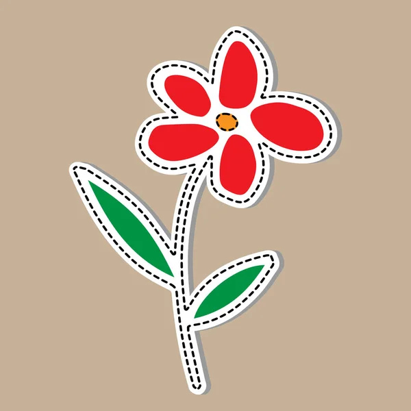Vector Sticker One Red Flower Isolated Beige Background — Stock Vector