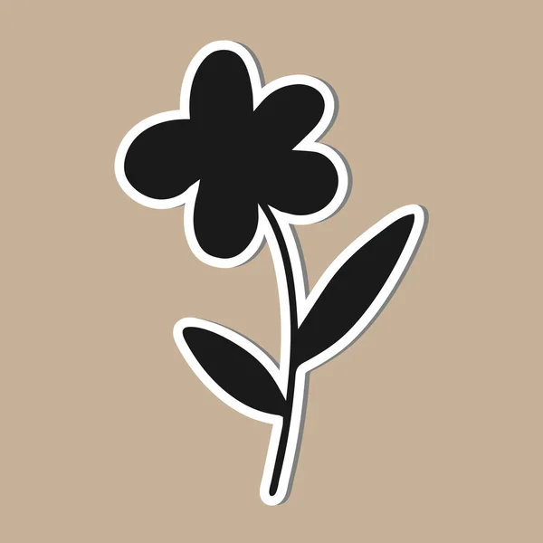 Sticker Vectoriel Une Fleur Gris Foncé Isolée Sur Fond Beige — Image vectorielle