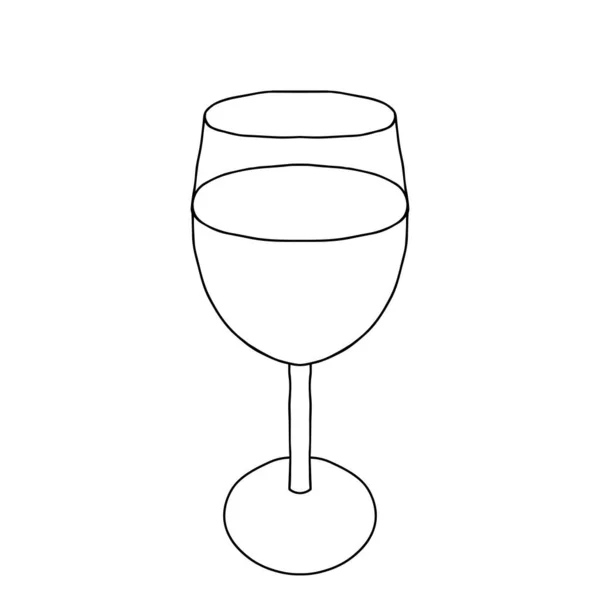 Illustrazione Disegnata Mano Nera Bicchiere Vino Trasparente Isolato Uno Sfondo — Vettoriale Stock
