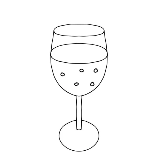 白い背景に隔離された透明なワイングラスの黒手描きイラスト — ストックベクタ