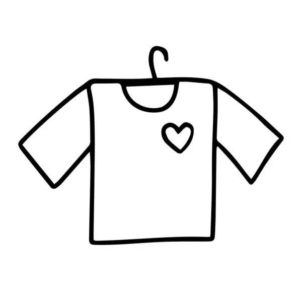白い背景に隔離されたハンガーとハートを持つTシャツの美しい手描きのファッションベクターイラスト — ストックベクタ