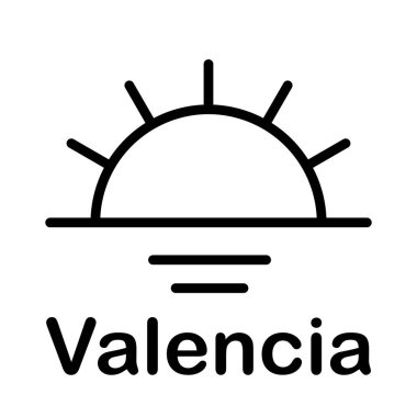 Güneşin güneş batarken beyaz bir zemin üzerinde Valencia harfleriyle izole edilmiş siyah bir yansıması.