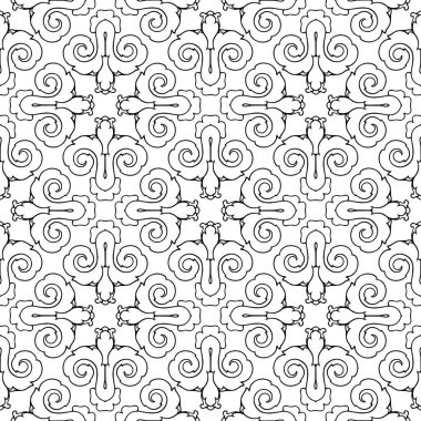 Beyaz arkaplanda izole edilmiş siyah soyut geometrik şekillerin vektörsüz deseni