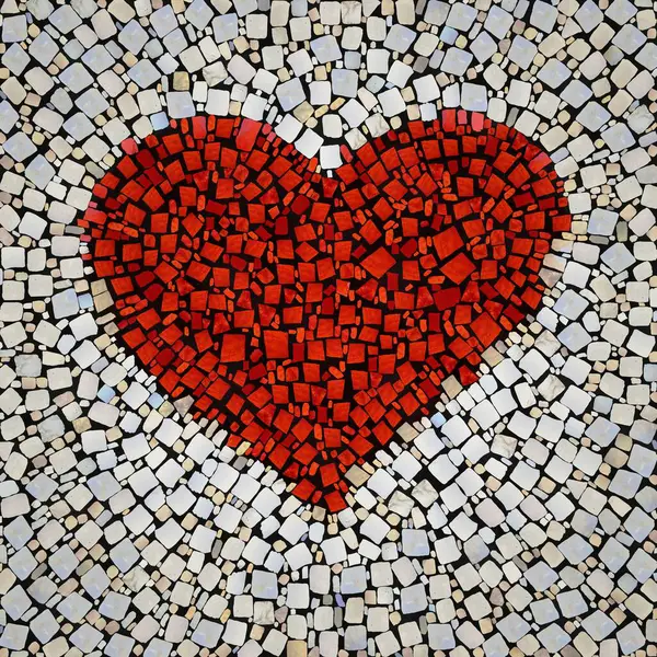 A Pattern of colored stones or tiles on the path with red heart for design