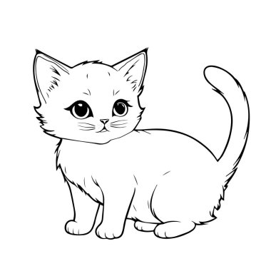 Çocuklar için boyama kitabı için beyaz bir zemin üzerinde oturan komik kedinin el çizimi güzel bir vektör çizimi